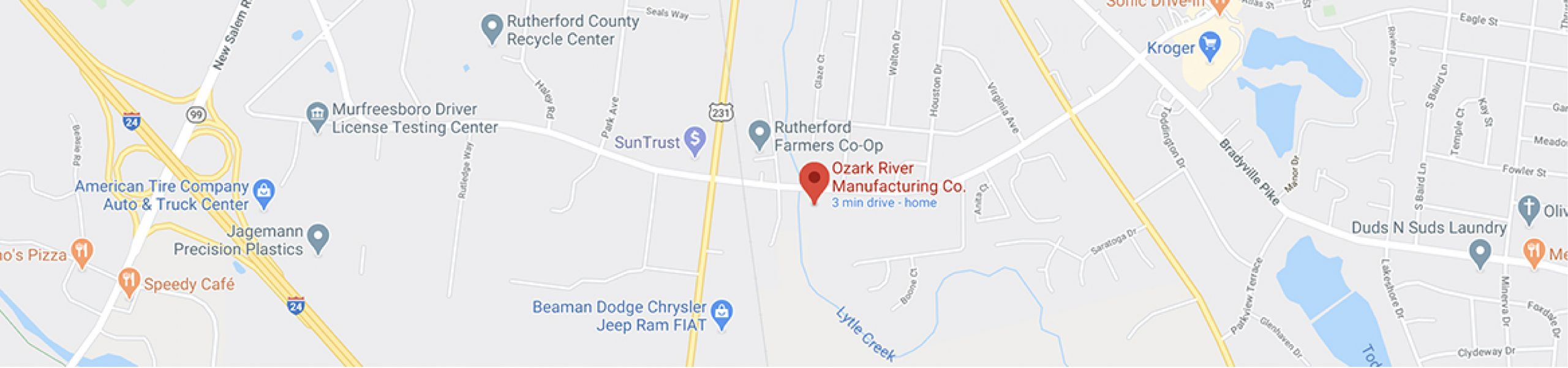 Google map showing where Ozark River Manufacturing is located
