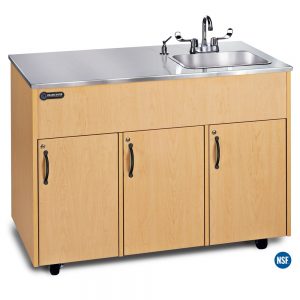 Advantage S1D Portable Hot Water Handwashing Sink with Maple Laminate Cabinet, Stainless Countertop, and Single Deep Stainless Basin