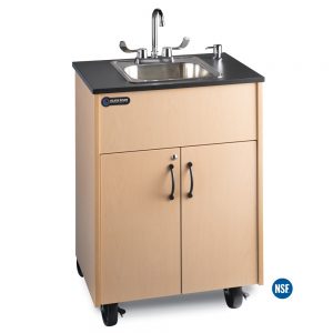 Premier 1 portable hot water handwashing sink with maple laminate cabinets, laminate countertop, and single stainless steel sink basin