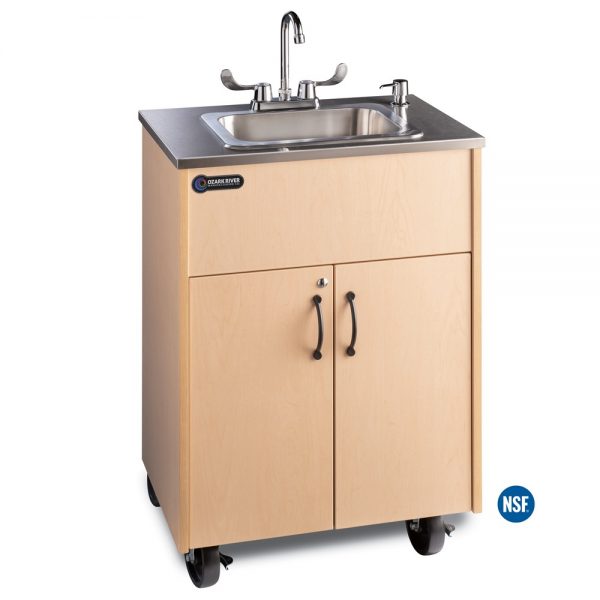 Premier S1D Portable Hot Water Handwashing Sink with Maple Laminate Cabinet, Stainless Countertop, and Deep Single Stainless Basin