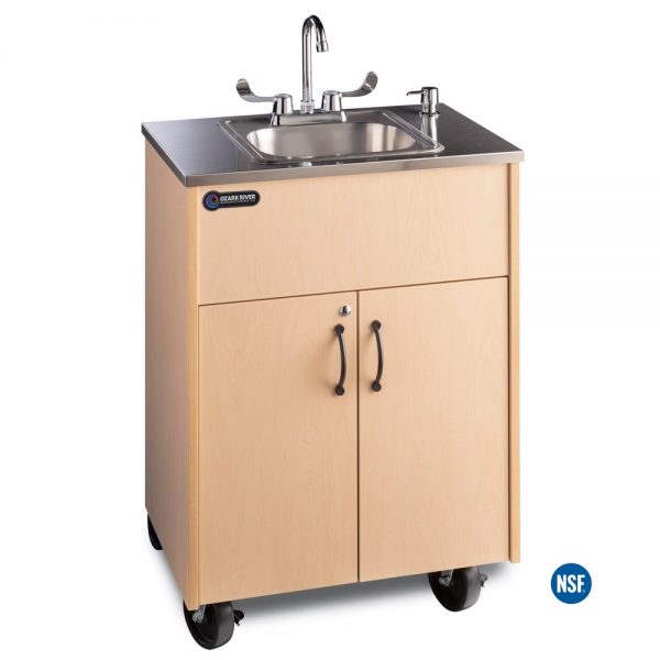 Premier S1 Portable Hot Water Handwashing Sink with Maple Laminate Cabinet, Stainless Countertop, and Single Stainless Basin