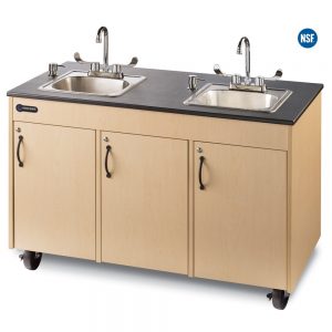 Lil Delux Child Height Double Station Portable Hot Water Handwashing Sink with Laminate Cabinet + Single Stainless Basin