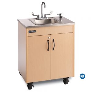 Lil Premier S1 Child Height Portable Hot Water Handwashing Sink with Maple Laminate Cabinet and Stainless Steel Single Sink Basin