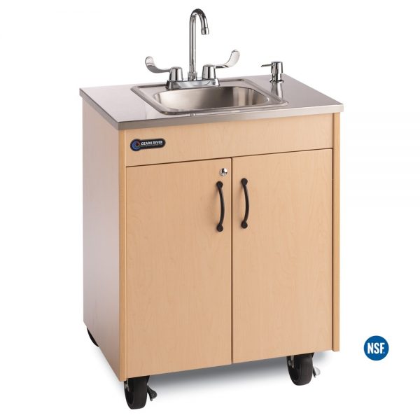 Lil Premier S1 Child Height Portable Hot Water Handwashing Sink with Maple Laminate Cabinet and Stainless Steel Single Sink Basin