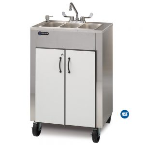 Elite LS3 Portable Hot Water Handwashing Sink with Stainless Cabinet + Triple Stainless Basin