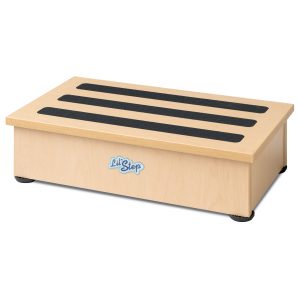 Lil Booster Step Maple 7" high step stool with slip resistant rubber feet and safety strips