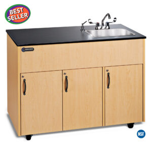 Advantage 1D Portable Hot Water Handwashing Sink with Maple Laminate Cabinet, Laminate Countertop, and Single Deep Stainless Basin