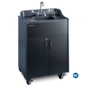 Premier Black Portable Hot Water Handwashing Sink with Black Laminate Cabinet and Integrated Black ABS Countertop and Sink Basin