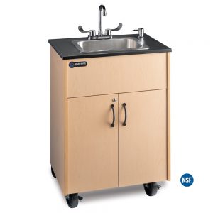 Premier 1D Portable Hot Water Handwashing Sink with Laminate Cabinet and Single Deep Stainless Basin