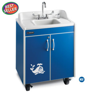Lil Splasher Child Height Portable Hot Water Handwashing Sink with Laminate Cabinet and Basin