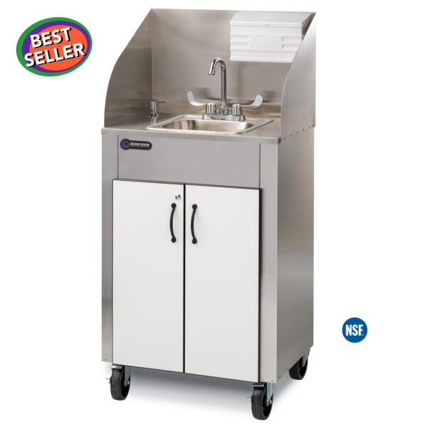 Elite PRO1 Portable Hot Water Handwashing Sink with Stainless Cabinet and Splashguard + Single Stainless Basin