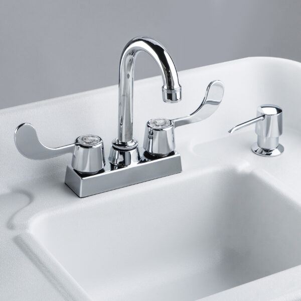 White ABS countertop with built-in soap dispenser
