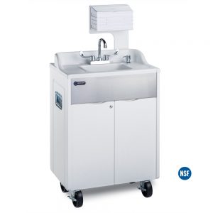 Titan PRO 1 White Outdoor and Indoor Use Portable Handwashing Sink with White HDPE Plastic and Stainless Cabinet, Integrated White ABS Countertop and Sink Basin, M-Fold Towel Dispenser, and Side Handle