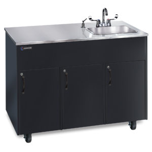 Advantage S1D Portable Hot Water Handwashing Sink with Black Laminate Cabinet, Stainless Countertop, and Single Deep Stainless Basin